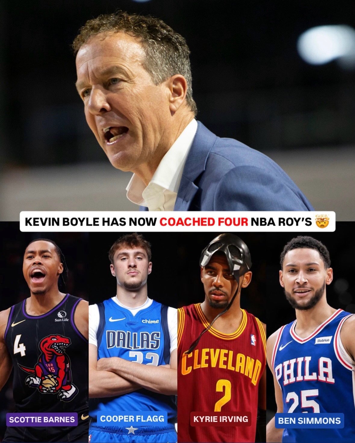 Head Coach Kevin Boyle has now coached FOUR NBA Rookie’s of the Year.

Kyrie Irving (2012), Ben Simmons (2018), Scottie Barnes (2022), and now Cooper Flagg 😳🐐