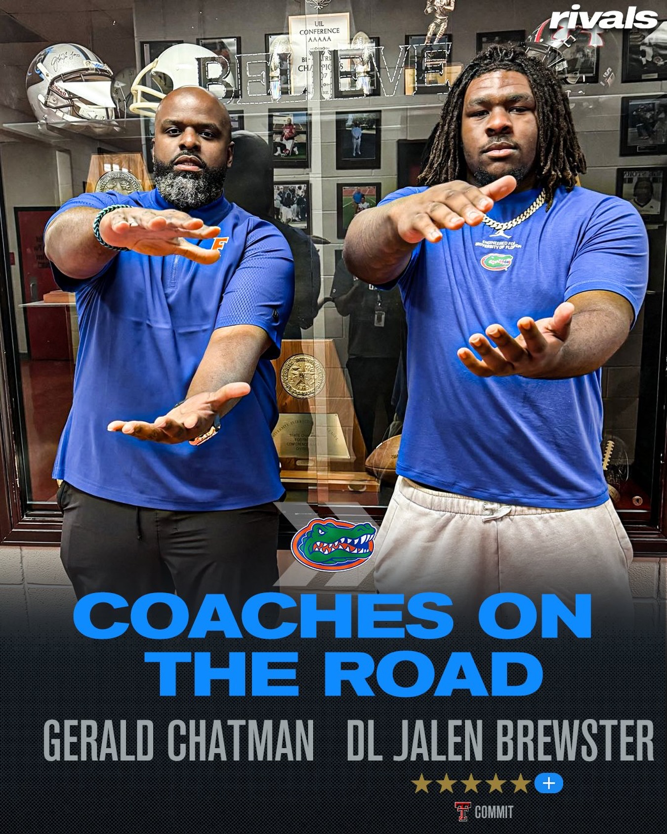 Florida DL coach Gerald Chatman visiting Texas Tech Five-Star Plus+ DL commit Jalen Brewster today🐊

Brewster is the Rivals No. 1 overall recruit in the country.
