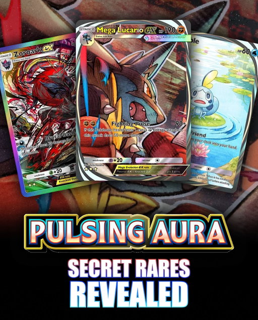 All Pulsing Aura Secret Rares revealed!!! 

Pulsing Aura is a set that is headlined by Mega Lucario ex and has just released on Pokemon Pocket!

A ton of original and beautiful artwork! Thoughts? 

Follow for more of the latest Pokémon news/content! 

#pokemon #pokemoncommunity #pokemoncards  #pokemontcg #lucario