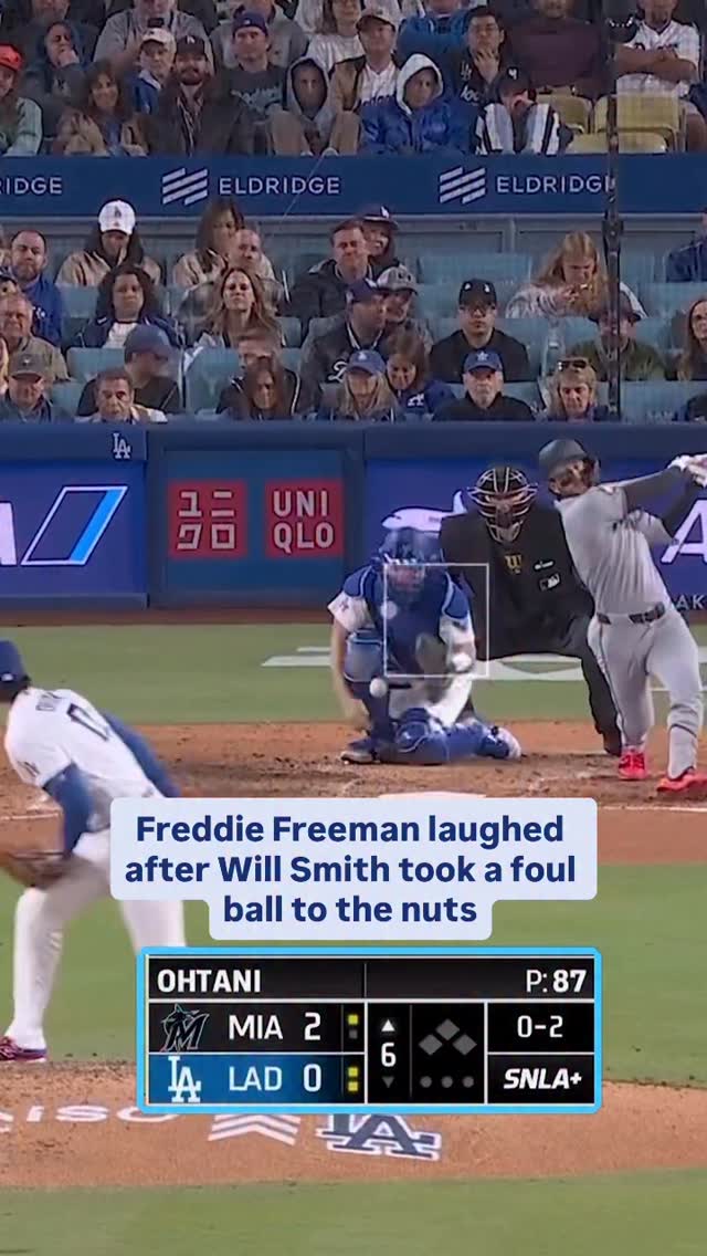 Will Smith took a foul ball down there. Shohei Ohtani felt his pain, but Freddie Freeman thought it was pretty funny

#mlb #baseball #sports #dodgers #funny