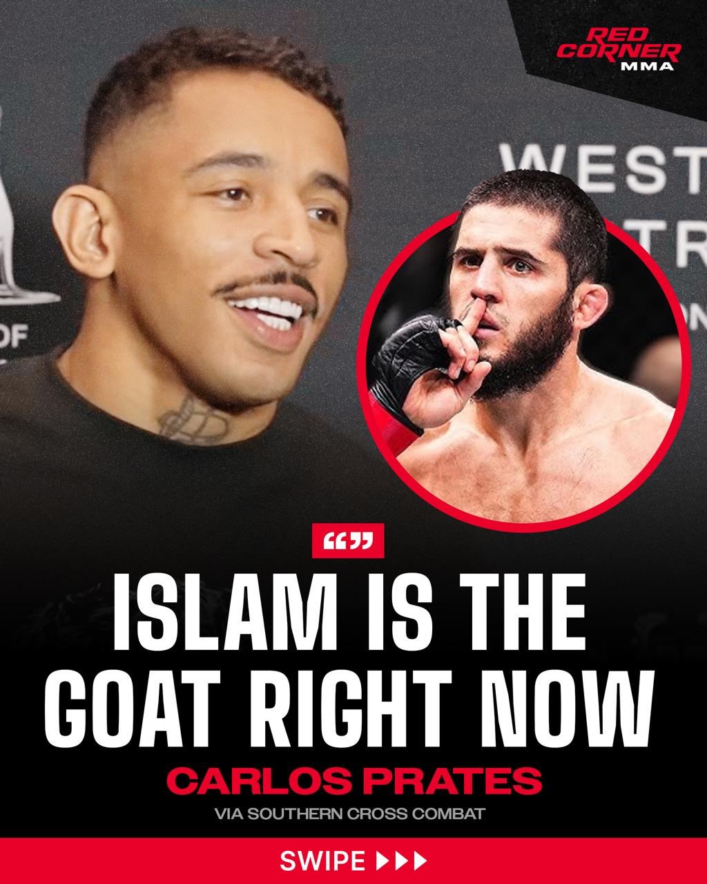 Carlos Prates gives Islam Makhachev his flowers and doesn’t take too much away from Jack Della Maddalena’s performance against the two-division champion.

Via @southerncrosscombat