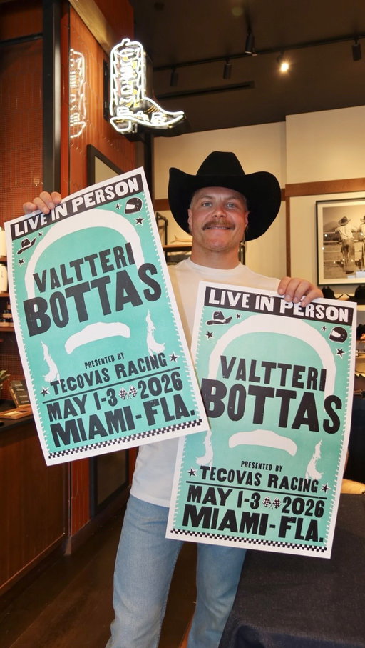 Kicking off race week with Tecovas ambassador and Formula 1 Driver @ValtteriBottas 

Visit Tecovas Miami Aventura for a signed Valtteri Bottas poster (while supplies last) and to personalize your boots with our exclusive Bottas brands— yes, we turned his infamous mullet into a custom brand— available this week only.