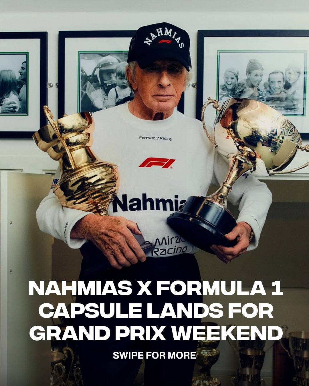 Starring a racing legend 🏁🔥

@nahmias__ links with Formula One for a new capsule featuring Sir Jackie Stewart. The collection launches May 1st at 12AM PST online. 

Limited pieces available at the Miami Design District pop-up during the Grand Prix.