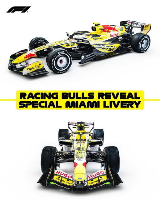 And it was all yellow… 💛

@visacashapprb unveil their special Miami look!

#F1 #MiamiGP
