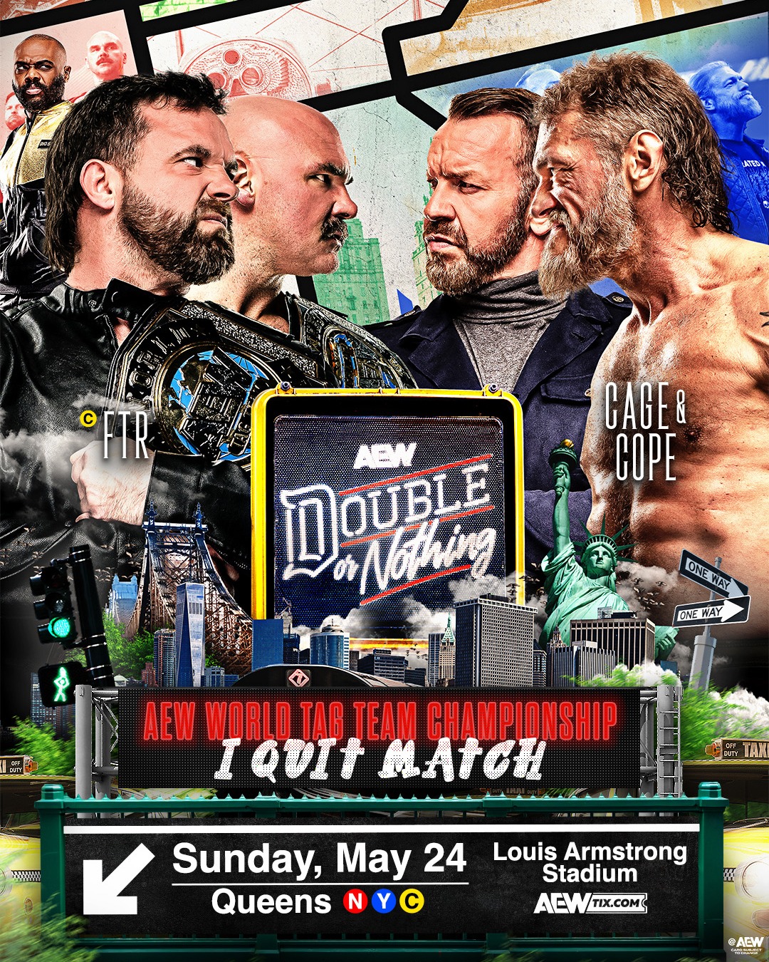 AEW World Tag Team Championship
I Quit Match
@DaxHarwood / @CashWheelerFTR vs @RatedRCope / @Christian4Peeps

Dax + Cash accepted another title match vs Cage + Cope, but only if they put their future as a team on the line!

Anything goes, Sunday, 5/24!

#AEWDoubleOrNothing
8e/5p, HBO Max PPV
Sunday, 5/24!