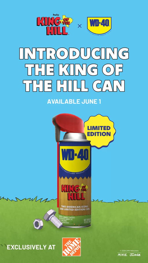 You asked. We answered. ​

The collaboration you've been waiting for is finally happening! Available June 1 at The Home Depot. Don't get caught without it.​

#KingoftheHill #KingoftheHillxWD40