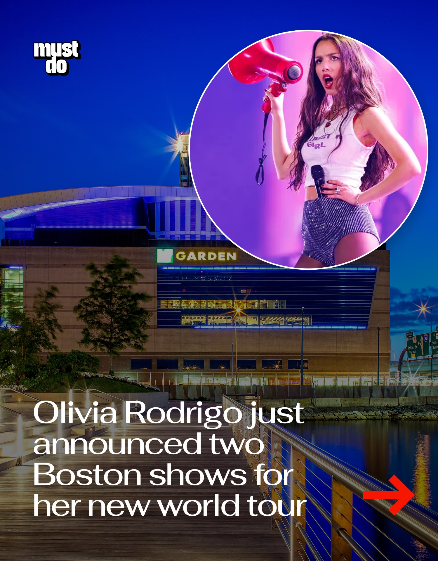 Boston is getting two nights.

Olivia Rodrigo is bringing her “Unraveled Tour” to TD Garden on October 15 and 17, 2026.

The 65-date world tour kicks off September 25, 2026 and supports her upcoming album dropping June 12.

Tickets go on sale May 7, with presales starting earlier that week.

She’s also bringing back limited $20 tickets, which will go fast.

If you’re planning to go, this is one to lock in early.

Media via @oliviarodrigo / Shutterstock

#mustdoboston #oliviarodrigoboston #bostonconcerts