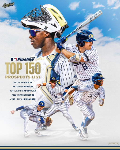 That’s 5️⃣ Jackets on the latest @mlbpipeline Top 150

Tied for the most in the nation.
The ONLY program with multiple Top 10 prospects.

#StingEm🐝 x #WreckHavoc