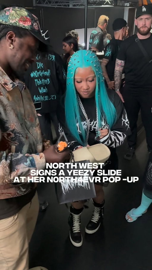 North West signs Yeezy slide at her Complex LA Pop-Up