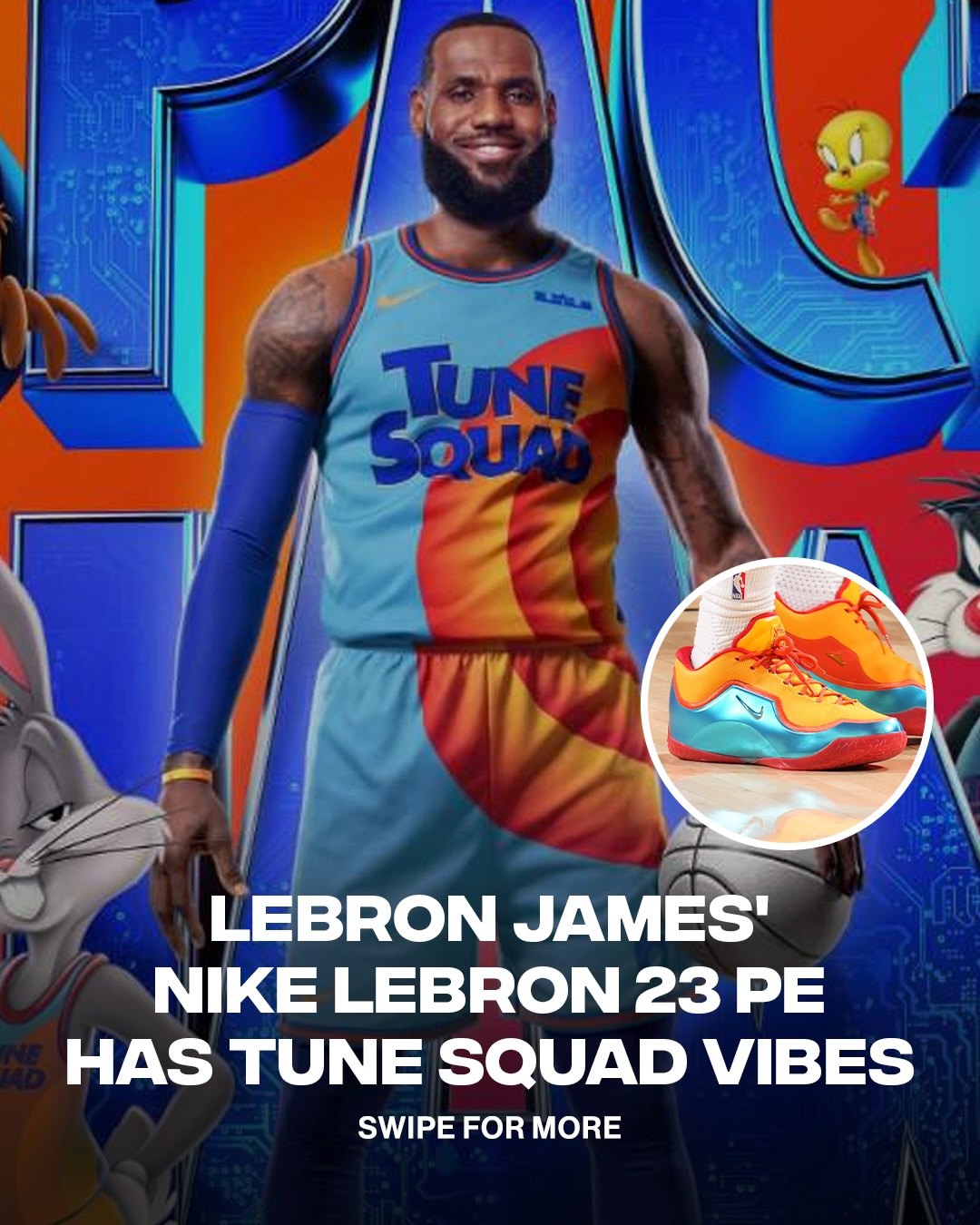 LeBron James brought out a Nike LeBron 23 PE that matches his Tune Squad uniform from ‘Space Jam: A New Legacy’ 🍿

📸: @gettyimages