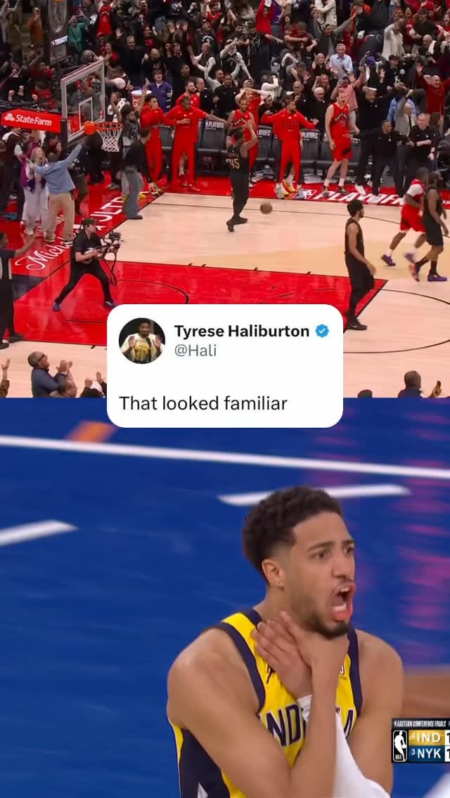 Hali 🤝 RJ Barrett

Tyrese Haliburton gives a nod to Barrett’s near identical shot from last year’s playoffs 🔥

#raptors #basketball #nba
