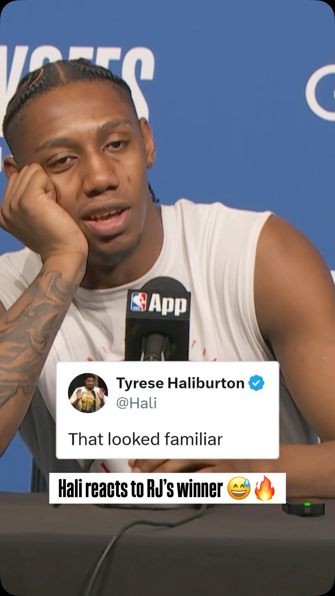 Tyrese Haliburton had a Déjà vu moment watching RJ Barrett’s Game 6 winner 🔥 #NBAPlayoffs

(🎥: @tntsportsus)