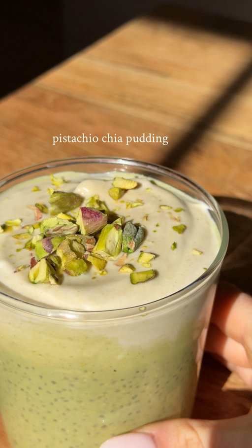 pistachio chia pudding with a creamy pistachio butter & yoghurt topping 💚
recipe makes 1 

for the chia pudding:
30g pistachios 
1tsp pistachio butter 
2 tbsp chia seeds 
130ml coconut milk
3 tbsps coconut yoghurt 
1 tbsp maple syrup 

for the cream topping: 
4tbsp coconut yoghurt 
1tsp pistachio butter 
1 tsp vanilla extract 
1tsp maple syrup 
-
extra pistachios for on top

method: 
place your pistachios, butter, and milk into a blender and blitz until smooth. pour this mixture into a bowl and mix in your chia seeds & coconut yogurt. set this aside for 15-20 minutes to thicken (even better overnight.) 

For the cream topping mix together all the ingredients in a bowl until smooth pale green mixture has formed. 

finally pour your chia pudding into a jar/ glass with the cream topping and some chopped pistachios on top! enjoy 💚 

#breakfast #pistachio #healthyfood #wellness #veganrecipes