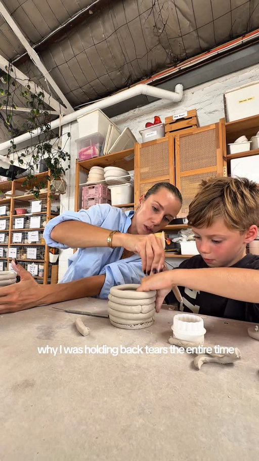 A moment off the sidelines🥹

As a mother of three rambunctious boys, our home is full of headlocks, surfing, jiujitsu, boxing, noise, mud and beautiful (and often violent) chaos.

I am blessed and I take the chaos in my stride (most of the time). I get involved, get dirty and engage in every single sport my boys are in. 
However, I’m often the benchwarmer, and I expect that. 

With Daddy as a black belt fighter, amazing surfer and ex footy/soccer champ of course my boys run to him to wrestle, learn surf tech tips and slide tackle in the mud. Sure I have my moment where they want to race mummy and box together, but the bond between my boys and their dad is sacred and primal. 

I truely do love watching their rowdy energy collide but I’m often on the sideline, waiting to be picked, packing the lunches, cleaning the soccer boots, tieing up the BJJ belts and driving them to practise 

I understand that mum and dad are different in their eyes and that’s ok. I respect that. 

My oldest son Fox in particular has always been our most rambunctious, energetic and sporty. Always covered in mud, up a tree, deep in the ocean or leaning jumps on his bike. 

So when he showed an interest in clay t the young age of 3, it felt like this tiny little doorway opened for us.

A chance to do something together that wasn’t me cooking, cleaning, organising, reminding, washing, packing bags, or meeting everyone’s needs.

Just us. Sitting side by side. Creating. Talking. Laughing. Creating meaningful memories.

He thought the pottery class was a treat for him, but I don’t think he’ll ever know how much of a treat it was for me.

A little lump of clay, a quiet afternoon, and one very full mum heart. 🤍

#boymom #boymum