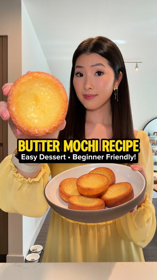 CHEWY BUTTER MOCHI! easy and just a few ingredients!! this dessert has taken Korean social media by storm and is super viral for a reason! Crispy outside, chewy inside (like tteok or mochi) and custardy sweet. 

⏰ Takes less than 1 hour from start to finish!

🧈 INGREDIENTS (feeds 2-4) 
- 160g glutinous rice flour 
- 60g white sugar 
- 200ml whole milk (room temp) 
- 30g unsalted butter (~2.12 tbsp, room temp)
- 1 egg (room temp)
- 1 tsp vanilla extract 
- 1/2 tsp salt 

🤗 SOME KEY TIPS:
- condensed milk makes for an incredible dipping sauce! 
- Remember to bring your butter, milk and egg to room temp before cooking! 
- Always pre-heat the oven! 
- Baking is more precise than cooking. If you don’t have one already, it’s time to get a kitchen scale. 

#buttertteok #buttermochi #easyrecipes #dessert #baking