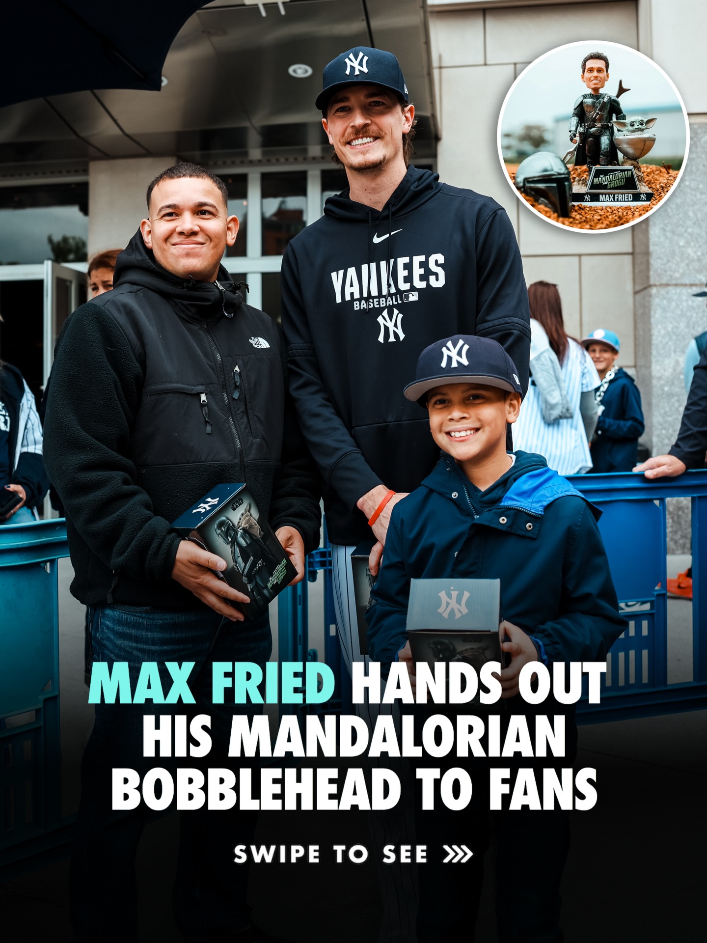 Fried is for the fans 💙

Max Dorian handed out his Mandalorian Bobblehead to fans at Yankee Stadium for Star Wars Day today 🙌