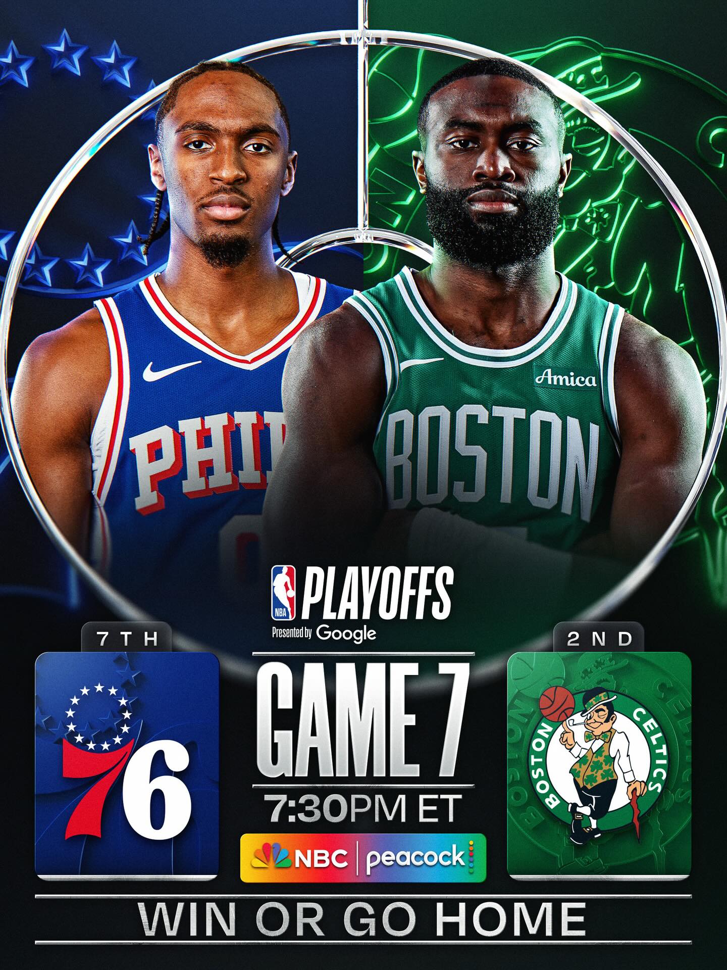 THE BEST TWO WORDS IN SPORTS: GAME 7. Tonight, Tyrese Maxey, Joel Embiid and the @sixers will look to become the 14th team to win a series after trailing 3-1… while Jaylen Brown, Jayson Tatum and the @celtics will look to advance to the East Semis for the 9th time in 10 seasons! 🍿 SIXERS/CELTICS GAME 7 ⏰ 7:30pm/et, NBC/Peacock
