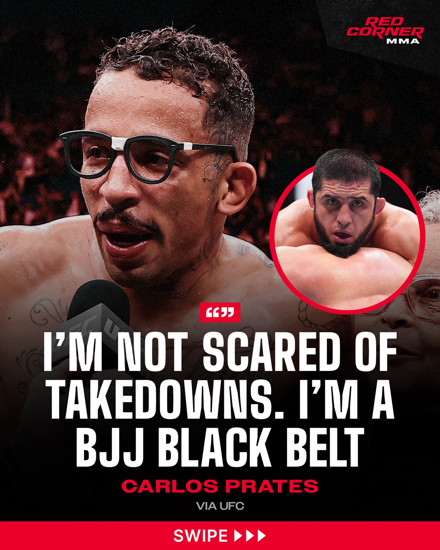 Carlos Prates believes Islam Makhachev will fight Ian Garry at UFC 330 on August 15, saying he’ll be in attendance, but reassures people he can hang with him on the ground because of his BJJ black belt. 👀

“I hope Ian beats Islam. He has some skills to beat Islam.

A lot of people are going to say, ‘How can Carlos fight Islam when in the first round he got taken down by JDM?’ I’m not scared about takedowns. I’m a BJJ black belt.”

Via @ufc