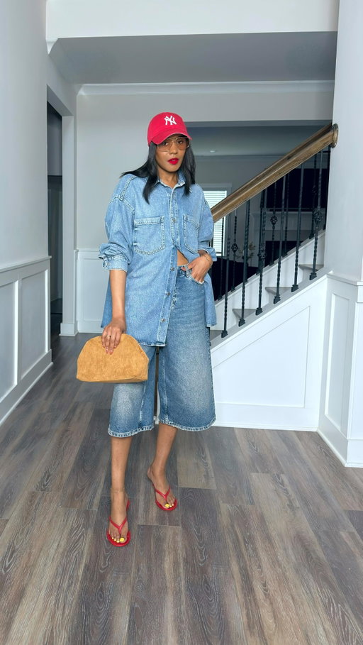 When in doubt, denim it out and add a pop of color!

Happy Saturday yall!

Hat @amazonfashion 
Shirt @hm 
Jorts @mango 
Bag @target 
Shoes @macys 

#macysstylecrew 
#macyspartner 
.
.
.
.
.
.
Spring style, spring fashion, denim on denim, OOTD, street style, casual style, outfit reel