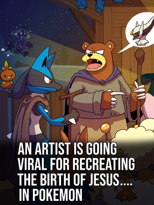 A Pokémon artist turned the birth of Jesus into a full nativity scene, reimagining it with Pokémon characters, halos, and a cozy stable setting. It feels like a classic story told through a completely different world — clever, playful, and weirdly beautiful.
|
Credits: @woodenplankstudios