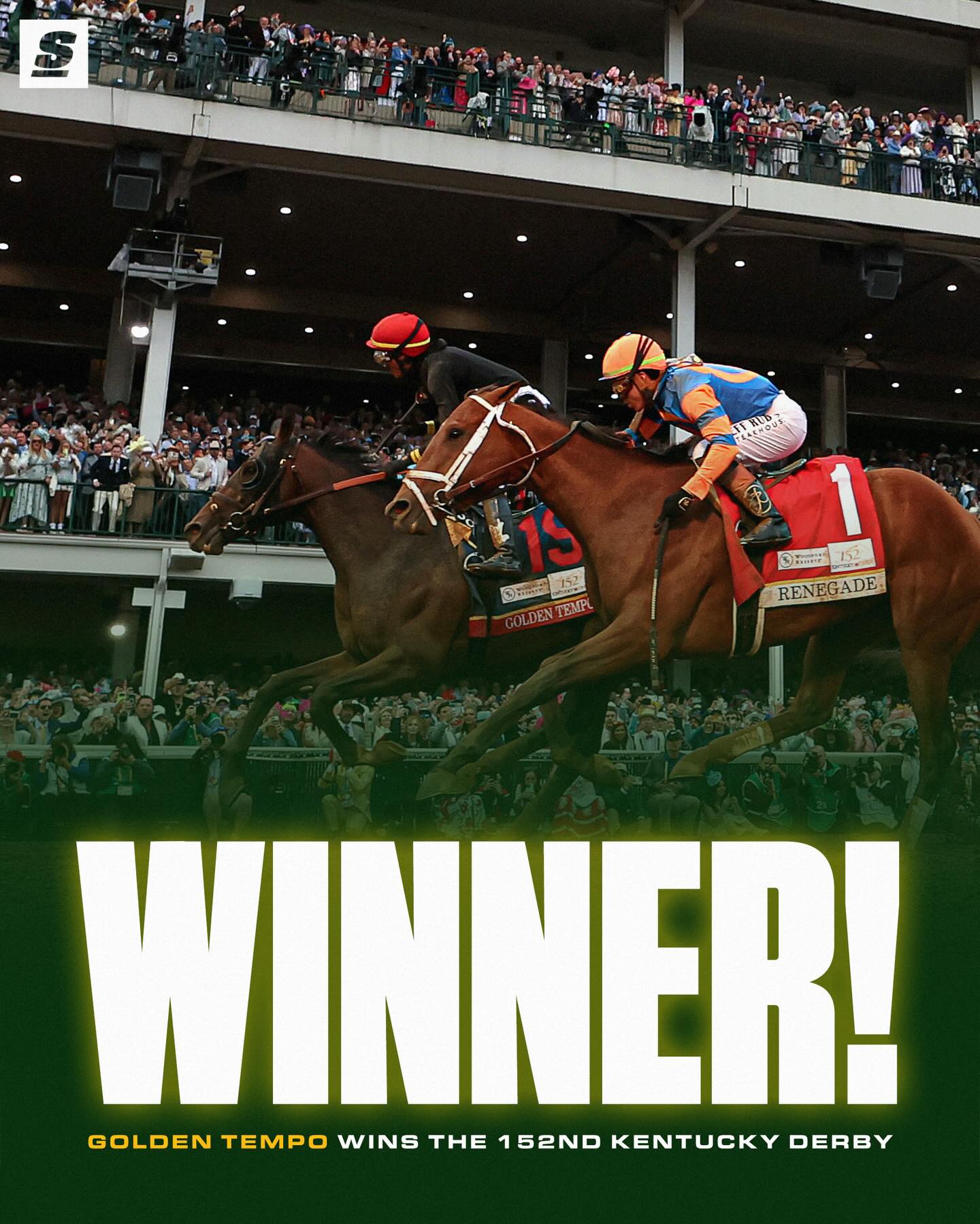 GOLDEN TEMPO (23-1) WINS THE KENTUCKY DERBY!! 🐎🏆

Cherie Devaux also becomes the first female trainer to EVER win the derby! 😱👏