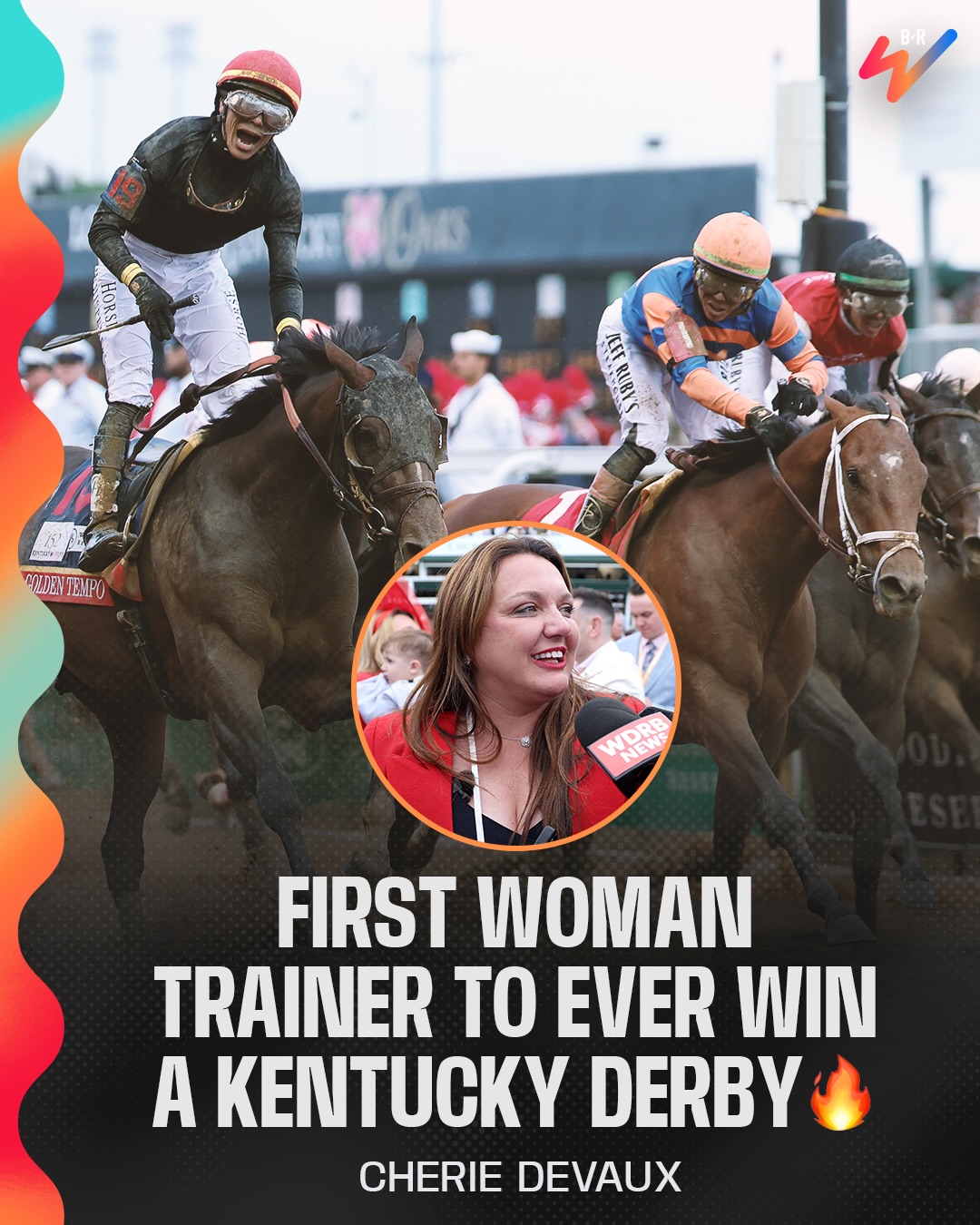 Cherie DeVaux makes history as the first woman trainer to win the Kentucky Derby, following Golden Tempo’s victory in the race 👏🔥