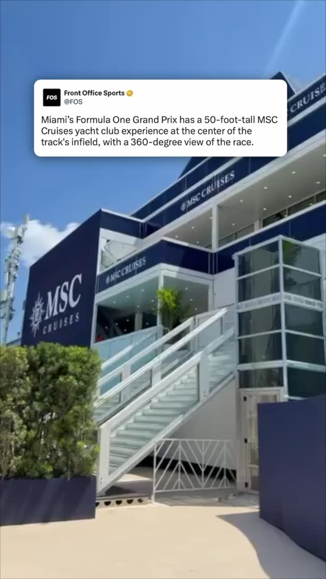 This is what the super yacht experience at Miami’s Formula One Grand Prix looks like.

It’s a 50-foot-tall, multi-deck lounge at the center of the race track’s infield and has a 360-degree panoramic view of the race.