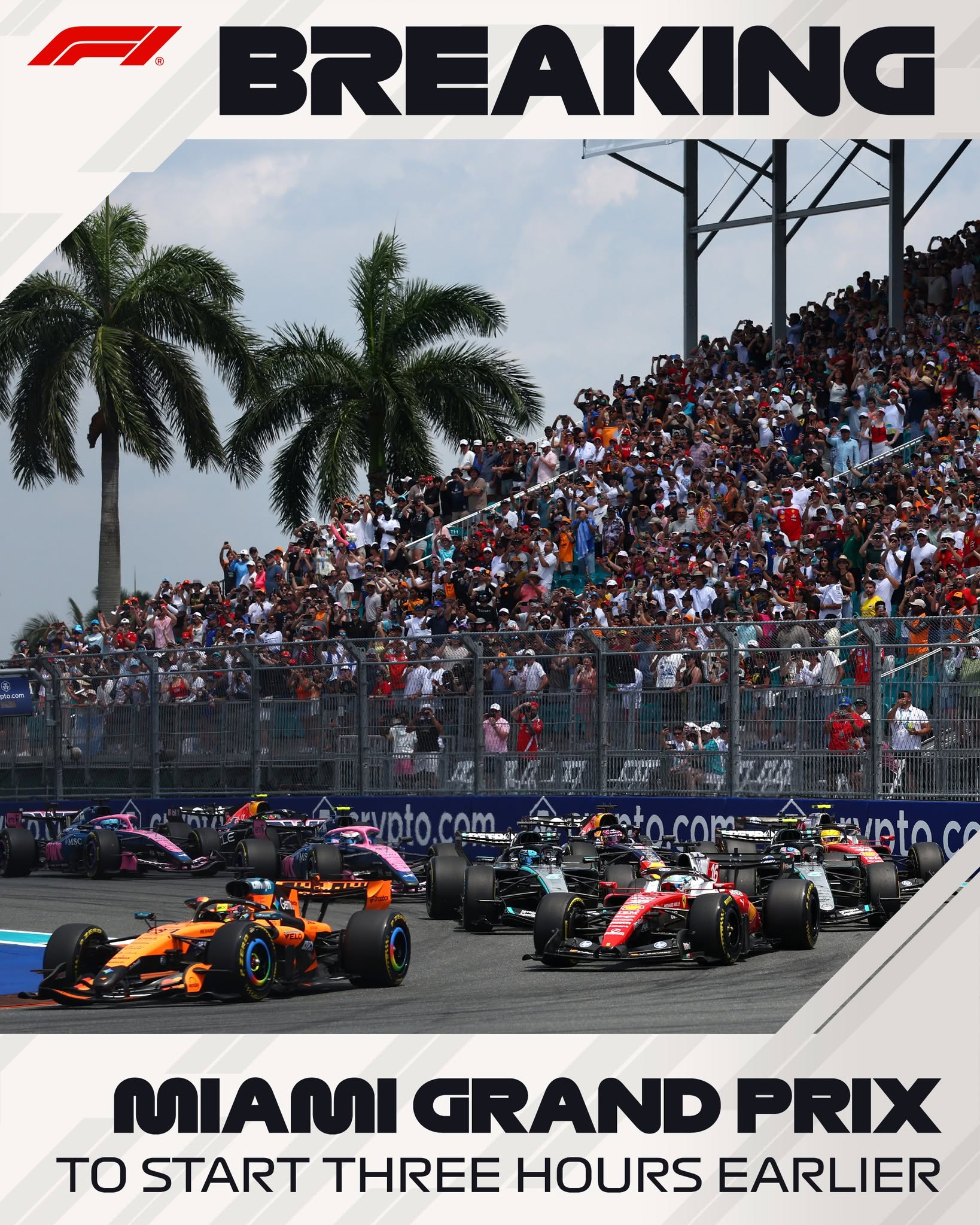 Following discussions between FIA, F1 and the Miami promoter, the decision has been taken to move the start of Sunday’s Miami Grand Prix to 13:00 local time in Miami due to the weather forecast that is expected to bring heavier rainstorms later in the afternoon, close to the original planned race start time

#F1 #Formula1 #MiamiGP