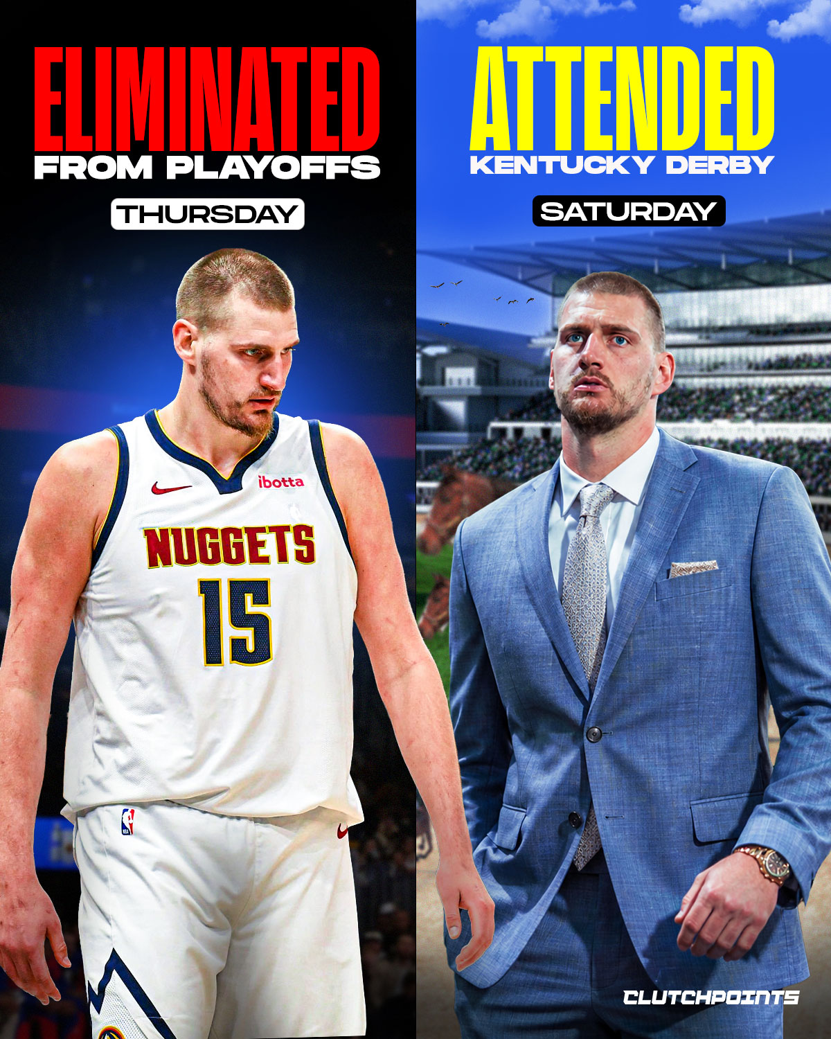 Nikola Jokić  is making good use of his free time.

After the Wolves eliminated the Denver Nuggets s on Thursday, Jokic reportedly attended the Kentucky Derby  just 2 days later (via Yahoo Sports).

Jokic is famously known for his love of horses.

He spends his offseasons in Serbia with his horses. And he's said that his dream job after retirement is to be a professional horse trainer in his native Sombor.

Had the Nuggets won Game 6, a pivotal Game 7 would've been Saturday - and Jokic would've had to miss the Kentucky Derby.

Instead, with his newfound free time, Jokic now gets to attend the most prestigious horse race in America.