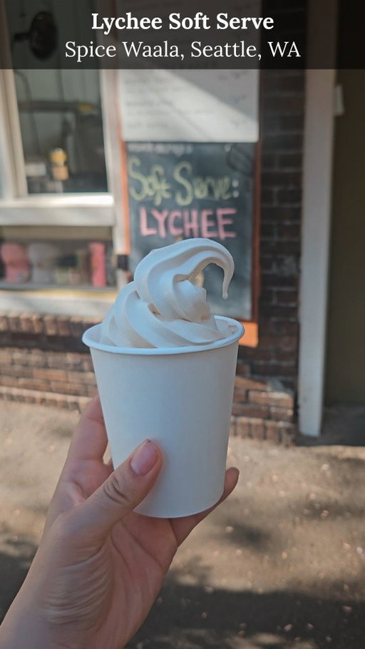 Soft serve weather is here and the lychee soft serve at @spicewaala may be a new favorite! I went to the 📍Columbia City location and had a nice early dinner with my mom and baby girl, but definitely had soft serve first and then had to get another one after eating 🤭🍦

We both loved the lychee flavor and balance of creaminess and sweetness. This flavor is available this month of May, and I will definitely be back before the month ends!

Price: $5.50 

📍5024 Rainier Ave S, Seattle, WA 98118

Would you try it??

#kfceats #seattleblogger #softserveicecream #seattlefoodie #seattlefoodblogger