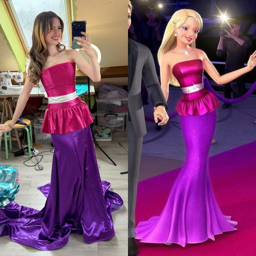 Hi so my finished Barbie fairy secret red carpet dress! 🤗💜💖

This dress is super fun and I love the zip to make the zip detail but I definitly need to figure out how to hang this skirt because if I so much as look at it it creases 😅

#barbie #barbiefairysecret #sewing #diy #cosplay