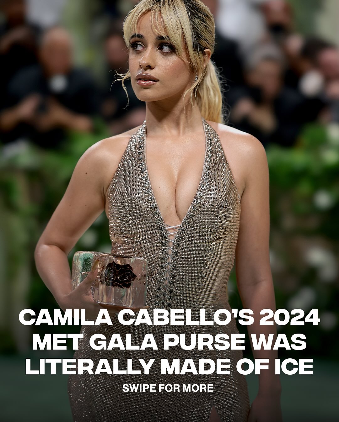 The simplest, yet most beautiful accessory 🧊

Camila Cabello’s viral 2024 Met Gala “ice purse” was a handcrafted melting block of ice encasing an 18k rose gold, diamond-encrusted rose. 

Designed by @janewade_ , it symbolized impermanence and tied into the theme of her album.