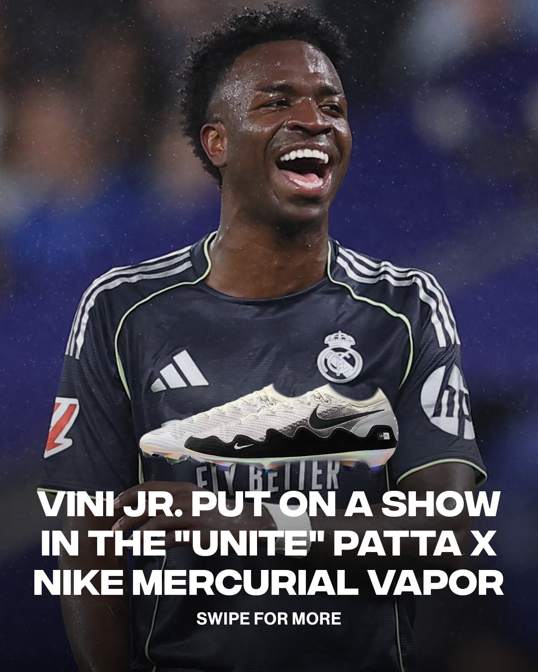 @vinijr secured the win for Real Madrid hitting two goals into the back of the net rocking the “Unite” Patta x Nike Mercurial Vapor 16 🇧🇷⚽️

📸: @gettyimages