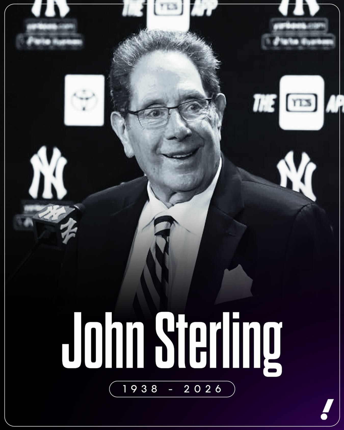 John Sterling, longtime radio voice of the New York Yankees, has died at 87 after a 36-season career.

The New York native called 5,420 regular-season games and 211 postseason games before retiring in April 2024.