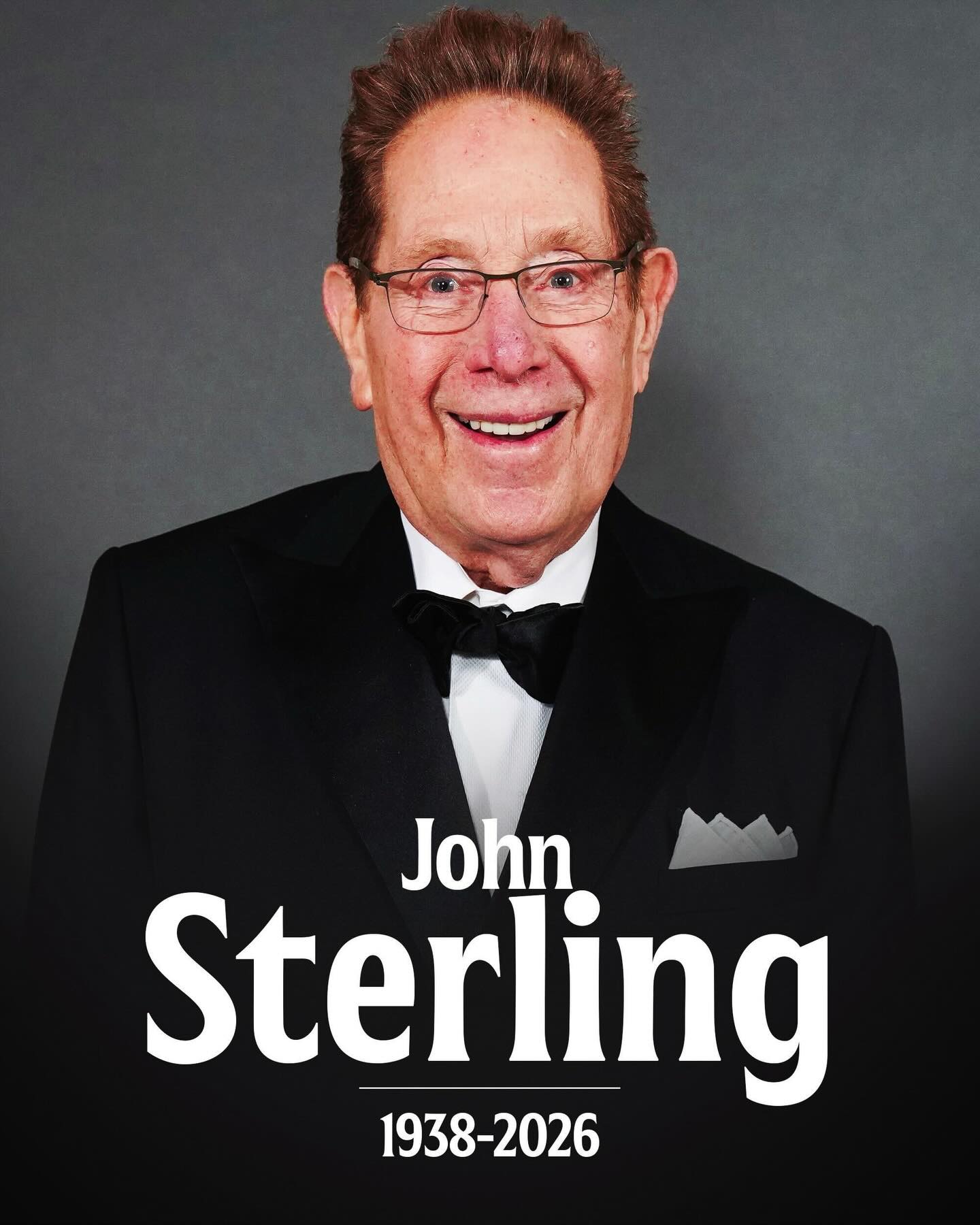 We are saddened by the passing of former New York Yankees broadcaster John Sterling.

Through his unique style and passionate play-by-play calls, Sterling endeared himself to generations of players and fans as radio voice of the Yankees from 1989 to 2024.

His signature punctuation of Yankees victories included calling the final out of five World Series championships.

Sterling’s seven-decade broadcasting career also included stints with the Atlanta Braves and Hawks, the New York Nets and Islanders, and the Baltimore Bullets.

He was 87 years old.