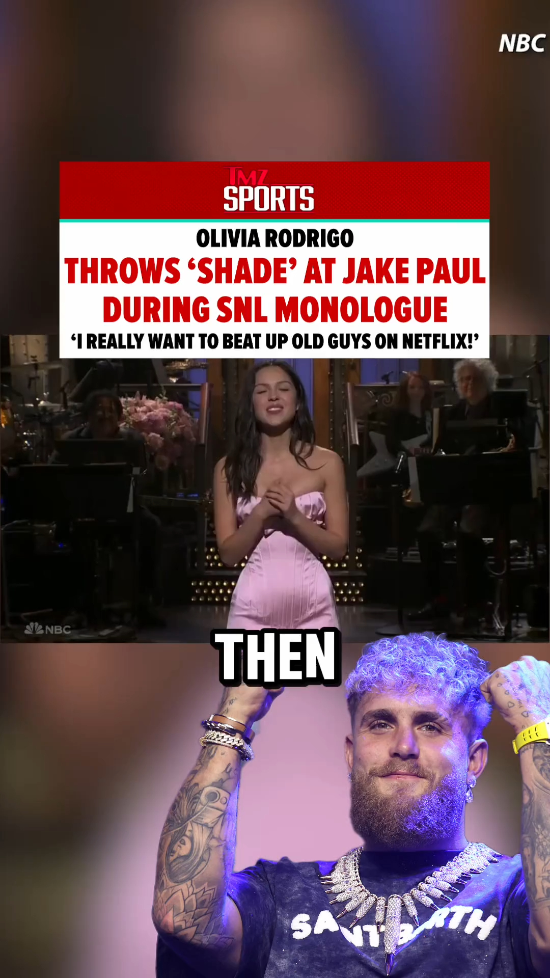 Olivia Rodrigo hosted "SNL" and in her monologue brought everyone back to 2016, when she and Jake Paul were co-stars on the Disney Channel, joking that they’ve both lived out their dreams, hers being music and his being fighting old people on Netflix. 🎤🥊