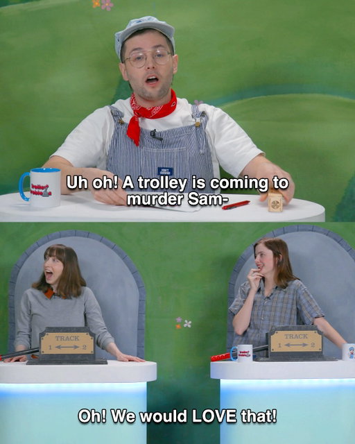 @samreich we’re sorry about this….

Trolley Problems with Vic + Katie is out now on 2nd try🚂💚