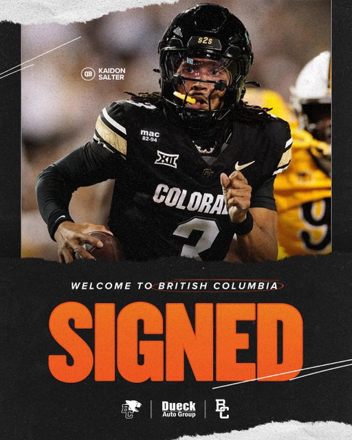 Adding to the QB room. 🏈

#BCLions sign Kaidon Salter.