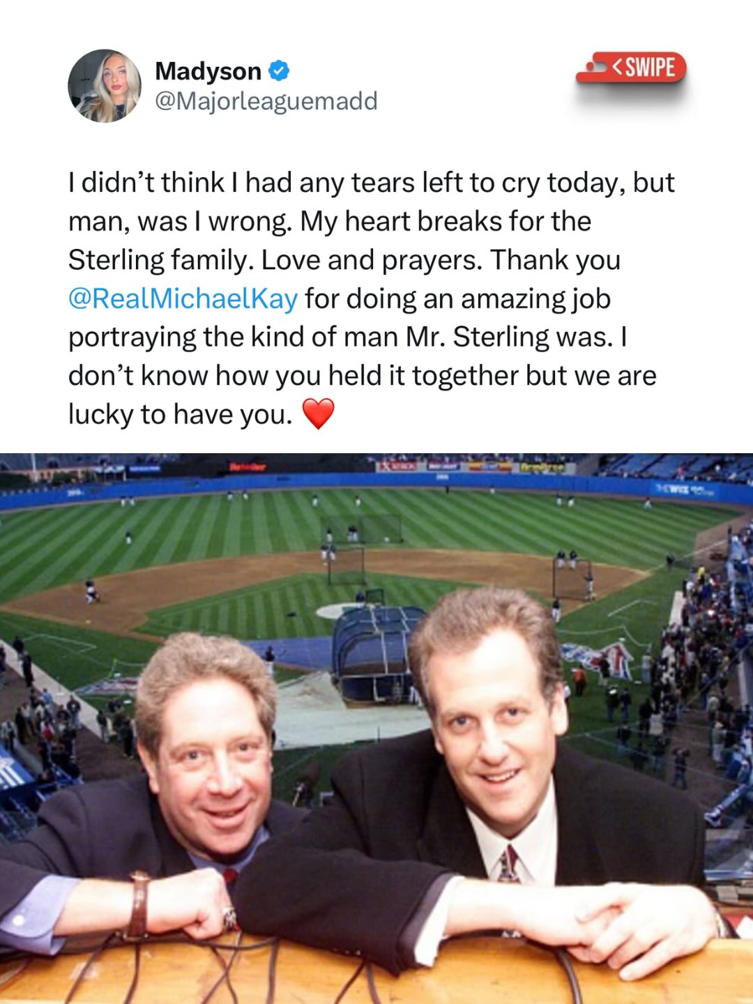 This story from Michael Kay about John Sterling will make you cry. I mean just wow ❤️
-
#baseball #MLB #yankees #baseballlife #baseballlove