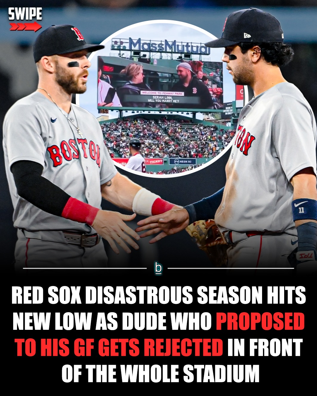 The Boston Red Sox are 13-21 and last in the AL East And not only are their fans feeling the pain of the product on the field, but one fan in particular is feeling it off the field, too. 😬

During Sunday’s game at Fenway Park between the Boston Red Sox and the Houston Astros, a fan in the stands by the name of Serah Linn was proposed to by her boyfriend Doug. 💍

Unfortunately for the couple and everyone in attendance who had to witness the awkward moment, the pair did not appear to be on the same page.

Video shared to social media by Linda Pizzuti, the wife of Fenway Sports Group owner John Henry, shows Doug launching the proposal on the Fenway Park scoreboard only for Linn to reply “I don’t know.” 🤦‍♂️

The clip, which has already racked up over a million views on social media, shows her visibly hesitant — with debate raging in the replies over whether she said “I don’t know” or eventually came around to a yes. 

The stadium congratulations graphic remaining on screen throughout the awkward pause only added insult to injury. 😂

The 2026 Red Sox set a franchise record for most losses through April, finishing the month 12-19 and last in the AL East, making it one of the worst starts in the storied franchise’s history.

WorldSeries-winning manager Alex Cora was fired on April 25 after a 10-17 start, leading to Chad Tracy being named interim manager. ⚾️

The team has struggled in every area of the game — pitching, hitting, defense, and baserunning — with Brayan Bello posting a 9.12 ERA and key injuries piling up throughout the rotation.

Follow 👉 @brobible for all things “dude” 😎 

#mlb #redsox #guys #men #dudes