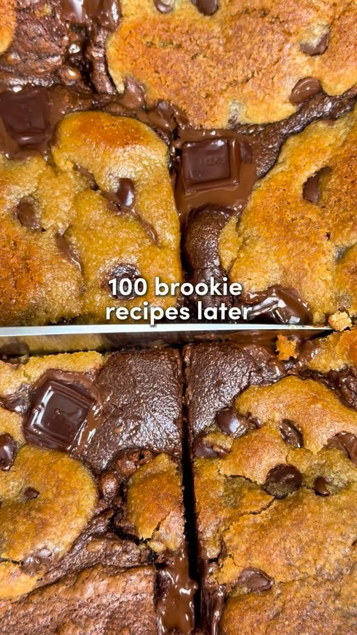 Brown Butter Brookies 🤎

Comment “Recipe” and I’ll send you the full recipe card with more details for free!!

For ALL of you asking about the app, search “Osta” on the app or Google play store 🫶

Fudgy brownies layered with the best brown butter cookies…. I tested over 100 recipes and this is the winner 👑

Brown Butter Cookie Dough:
-1 cup brown sugar + 1/2 cup white sugar
-1 cup unsalted browned butter
-2 large eggs, room temp
-2 tsp vanilla bean paste
-2 cups all-purpose flour
-3/4 tsp baking soda
-1/4 tsp baking powder
-1/4 tsp salt
-2 cups semi-sweet chocolate

Brownie Batter
-1/2 cup salted butter, melted
-2 tbsp olive oil
-2 eggs
-3/4 cup flour
-1/2 cup brown sugar + 1/4 cup white sugar
-1 tsp vanilla
-1 cup chocolate chips (melted)
-1/4 cup cocoa powder

For on Top:
-3 oz semi-sweet chocolate chunks

Instructions:

1. Make the cookies first: Brown butter and let cool slightly. Whisk with sugars with the browned butter until glossy, then add eggs and vanilla. Sift in the dry ingredients until just combined, then fold in chocolate. Chill for at least 1 hour.
2. Preheat oven to 350°F (175°C) and line an 8x8 pan with parchment.
3. Make brownie batter: Melt butter with chocolate chips, whisk in olive oil and cocoa powder. In another bowl, whisk sugars, eggs, and vanilla. Combine with chocolate mixture, then fold in flour until just mixed.
4. Assemble: Pour half the brownie batter into the pan and spread evenly. Add chunks of cookie dough across the surface (don’t cover fully). Pour remaining brownie batter over top, then finish with more cookie dough pieces pressed lightly on top. Lastly, top with the chocolate chunks to your liking.
5. Bake for 30–40 minutes, until edges are set and center is slightly soft. A toothpick should come out with moist crumbs, not wet batter.
6. Cool completely before slicing (this is key for clean layers).