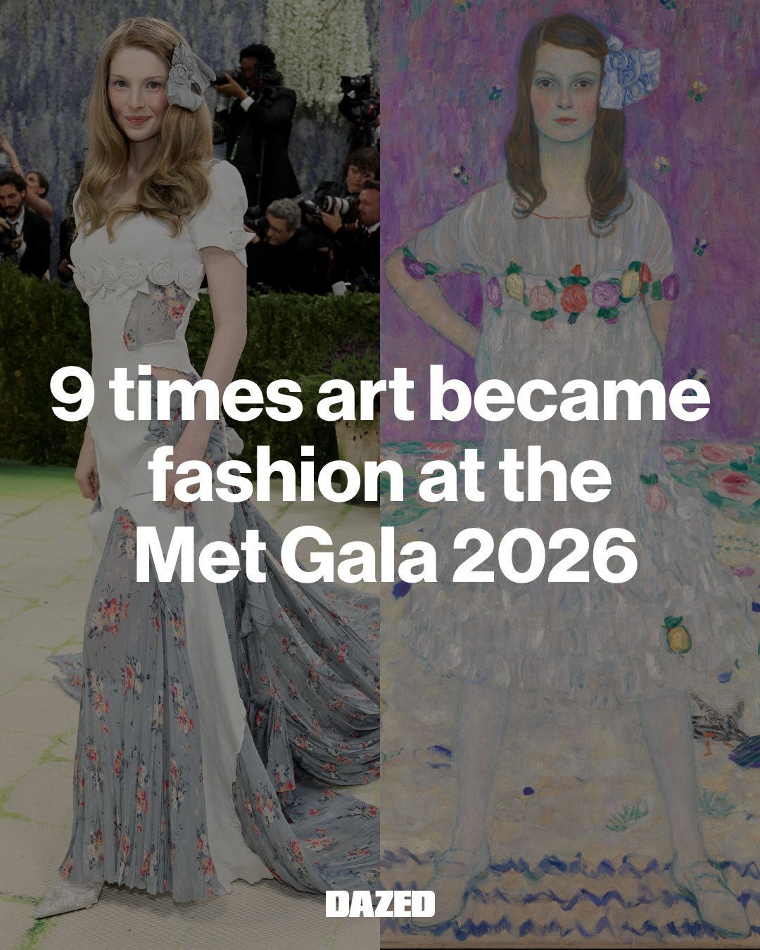 From @hunterschafer embodying Gustav Klimt’s ‘Mäda Primavesi’ in @prada to @zacposen reimagining @kendalljenner as The Nike of Samothrace in Gap Studio, swipe ➡️ for some of our favourite references from this year’s Met Gala looks.

All photos via @gettyimages

#Dazed #MetGala #DazedFashionTV #MetGala2026