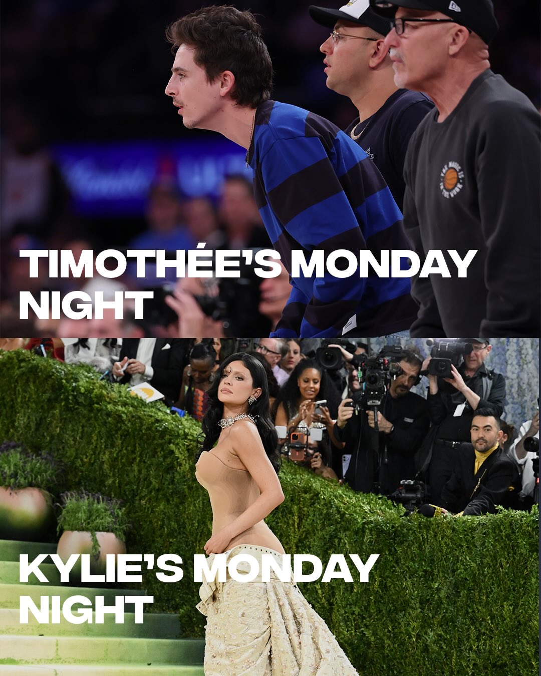 Balance 🔥 Timothée Chalamet chose Knicks playoff energy over the Met Gala for a second year in a row, while Kylie Jenner stepped out for fashion’s biggest night.