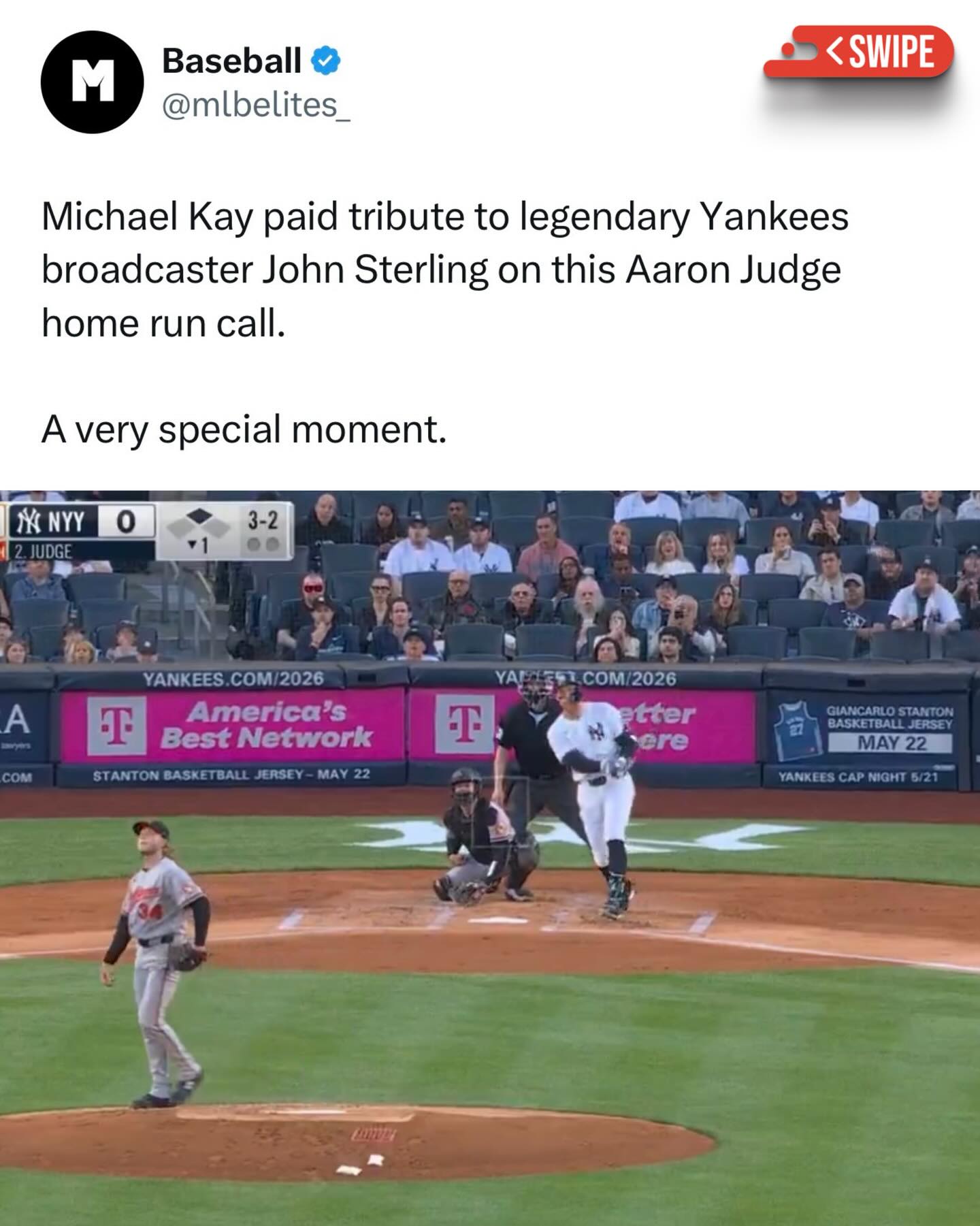 This is the best tribute to John Sterling 🥹

He is an absolute legend in baseball history and Michael Kay did an amazing job honoring him ❤️👏