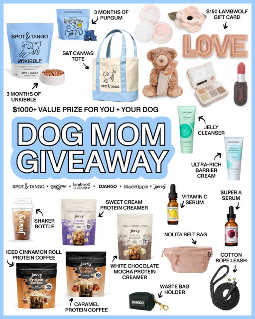 DOG MOM GIVEAWAY 💌 This Mother’s Day, we're celebrating every devoted paw-rent out there with a chance to win a $1000+ prize pack for you and your dog! Check out our prizes and how to enter. 👇

PRIZES:
🧸 $150 Lambwolf Collective Gift Card
🐕 DJANGO Walk Set: Nolita Belt Bag, Rope Leash, and Waste Bag Holder
☕ Caramel Protein Coffee, Iced Cinnamon Roll Protein Coffee, Sweet Cream Protein Creamer, White Chocolate Mocha Protein Creamer, and Shaker Bottle from Javvy
☀️ Mad Hippie Skincare Bundle
🦷 3 Months of PupGum
🐶 Spot & Tango Canvas Tote and 3 Months of UnKibble

HOW TO ENTER:
🩵 Follow @lambwolf.co @djangobrand @javvycoffee @madhippiebeauty @pupgum and @spotandtango
🩵 Like this post
🩵 Comment and tag a friend (we'll send you a DM to confirm your entry)
💙 For 20 BONUS ENTRIES, share this post to IG Stories and tag us!

Contiguous US only. Giveaway ends on May 10th at 11:59PM EST. The winner will be contacted via DM by @spotandtango on May 11th. Beware of scam accounts. We will never ask for bank or credit card information to claim a prize.