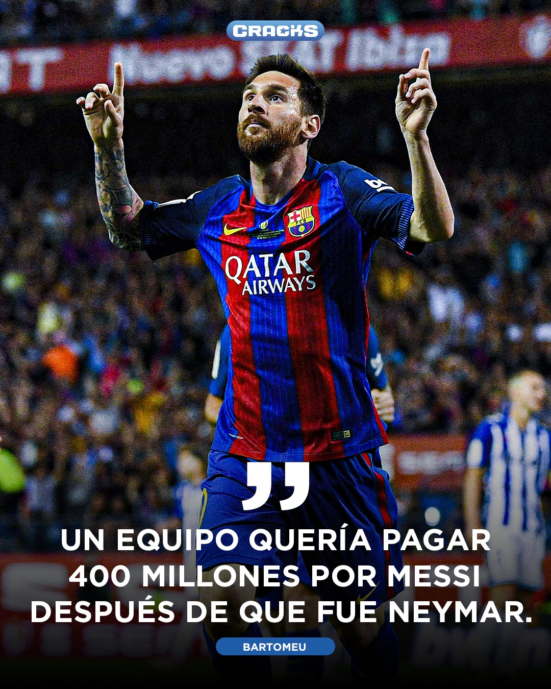 🚨 Josep Maria Bartomeu DESTAPA una BOMBA sobre Lionel Messi

💰 Un club ofrecía 400 MILLONES de euros por el argentino tras la salida de Neymar.

“No era el Manchester City”, aclaró el expresidente del FC Barcelona.

📞 La RESPUESTA del club: reunirse con LEO y su padre para AUMENTAR la CLÁUSULA de rescisión.
