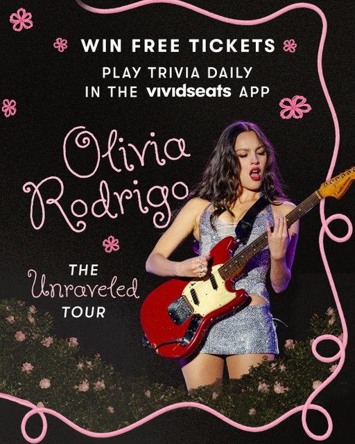 🎤✨ LIVIES, IT'S GIVEAWAY TIME ✨🎤
Score two free tickets* to the Unraveled Tour in the city of your choice 💓 Jump into the Vivid Seats app, play our FREE daily trivia, and you could win tickets to see Olivia live.

*Up to $1,000 value, now through 5/18
🔗 in bio