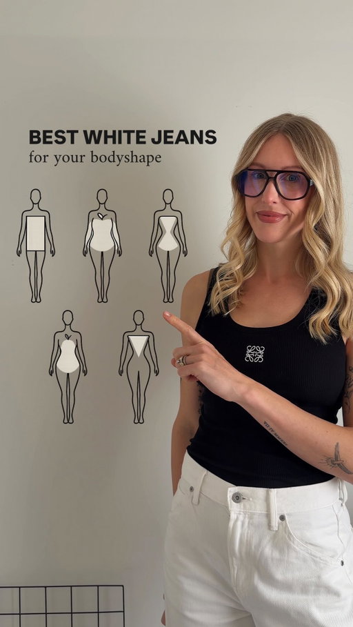 Timestamps👇🏼the best white jeans for your body shape 🤍

Pear shape 00:06 
Apple 00:12
Inverted triangle 00:19
Rectangle 00:27
Hourglass 00:35
Petite 00:42

Comment SHOP or your body shape below and I’ll send you my edit with the best premium and high street white jeans for your shape 🤍 https://liketk.it/6bBub