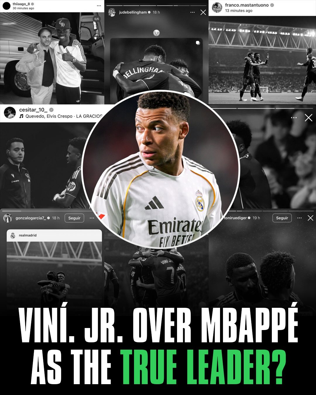 Many Real Madrid fans believe the squad has chosen Vinícius Jr. over Kylian Mbappé as their TRUE LEADER 👀

🗞️ Several reports claim that players were surprised and uncomfortable with Mbappé after he went on vacation during a crucial part of the season

🚑 When Mbappé was injured, Madrid went on a 5-game winning streak, enjoying their best run under Arbeloa

📉 When Mbappé returned, the team has won just 1 of their last 6 matches, with a noticeable drop in collective performances

🫣 Mbappé got injured again, and Madrid responded with a 2–0 win over Espanyol, with Vinícius Jr. scoring a brace and shining

📲 After Vinícius’ standout performance, with Mbappé still out and on vacation, several Madrid players posted photos with the Brazilian on IG.

Now fans are starting to believe this was a clear message from the squad backing Vinícius as their TRUE leader…

Thoughts? 💭