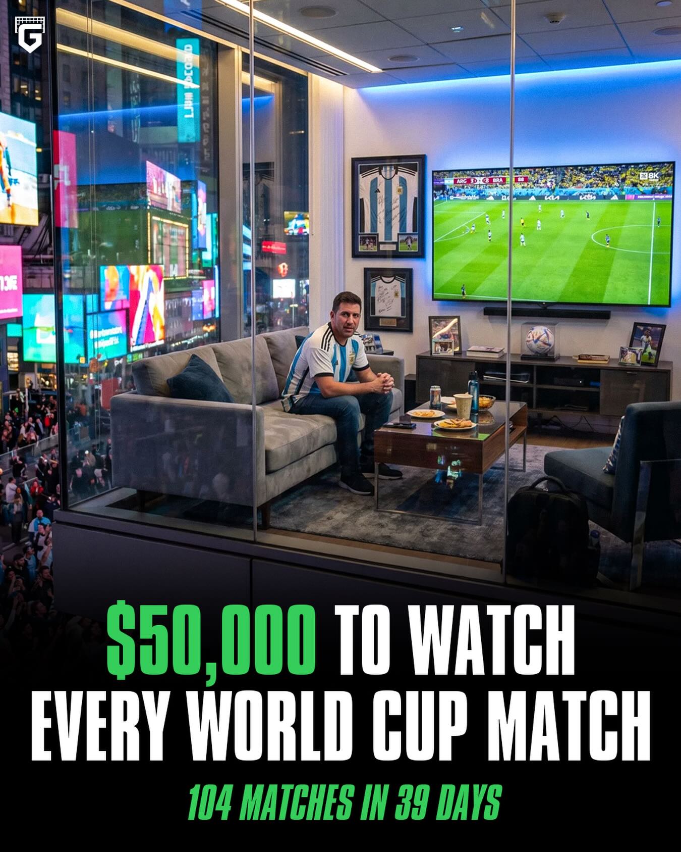📺🚨 Fox Sports will pay $50,000 to a die-hard football fan willing to watch every single World Cup match.

• They have started a campaign to hire a ‘Chief World Cup Watcher,’ tasked with watching all 104 matches across the 39-day tournament👀

• They will get a personal office; A custom-built, dream viewing space in the heart of New York City’s Times Square🔥

• Throughout the tournament, passersby will be able to witness the fan going through the emotional rollercoaster of tournament play in real time😬